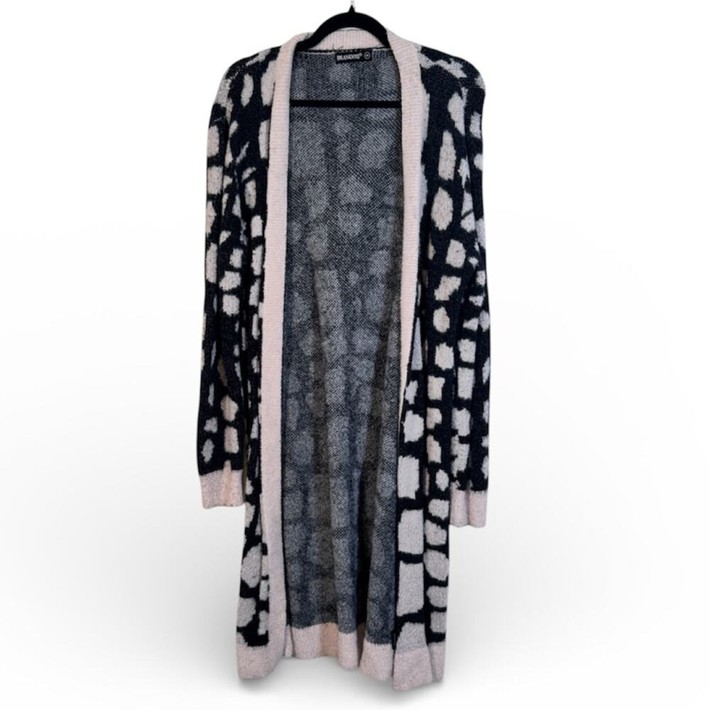 Blank NYC Black Tan Giraffe Animal Print Duster Cardigan Sweater Womens M Cozy